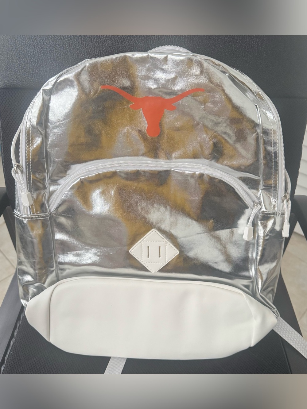 NWT Texas Longhorns NCAA Backpack Silver Metallic Foil Northwest University TX